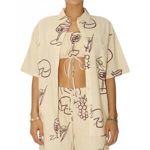 NEW VEDA cocktail hour button up top in beige